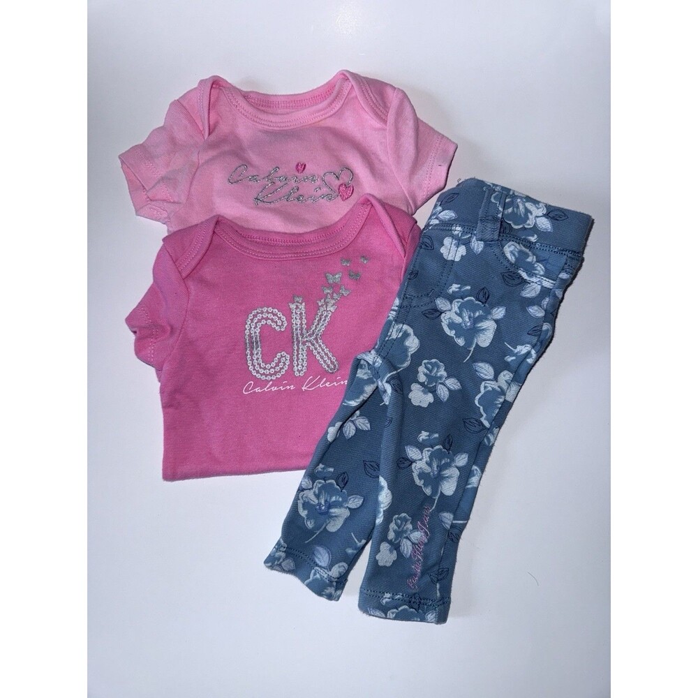 Lot  Of 3 Calvin Klein Baby Girls Set Bodysuits 6 Months Long Pants leggings